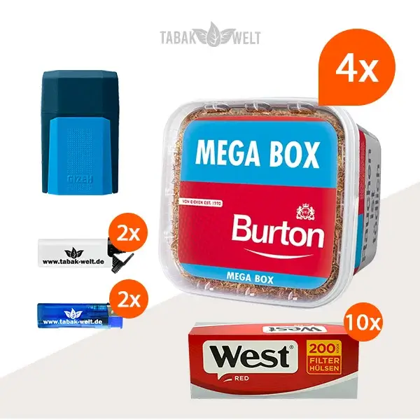 burton-red-volumentabak-4x-mega-box-mit-2000-huelsen-und-sturmfeuerzeugen