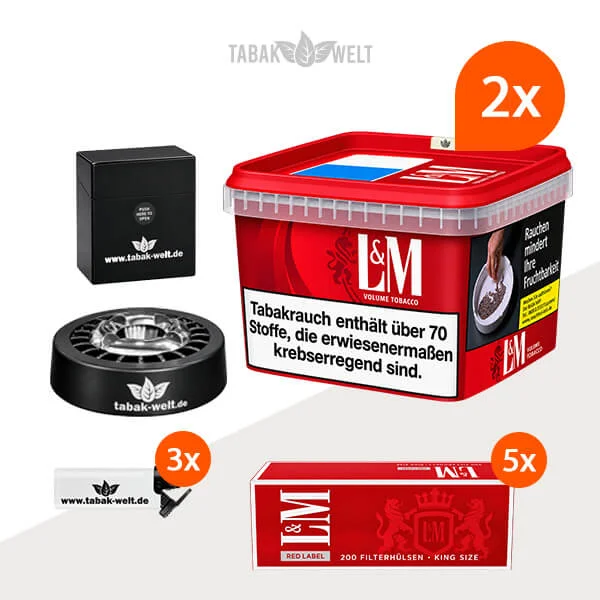 L&M Volumentabak 2x Giga Box mit 1000 Filterhülsen und Roulette Aschenbecher