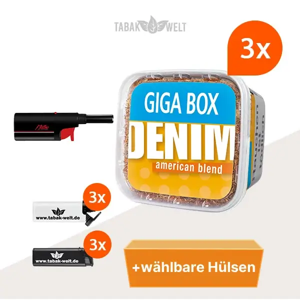 Denim Blend Volumentabak 3x Giga Box mit wählbaren Hülsen