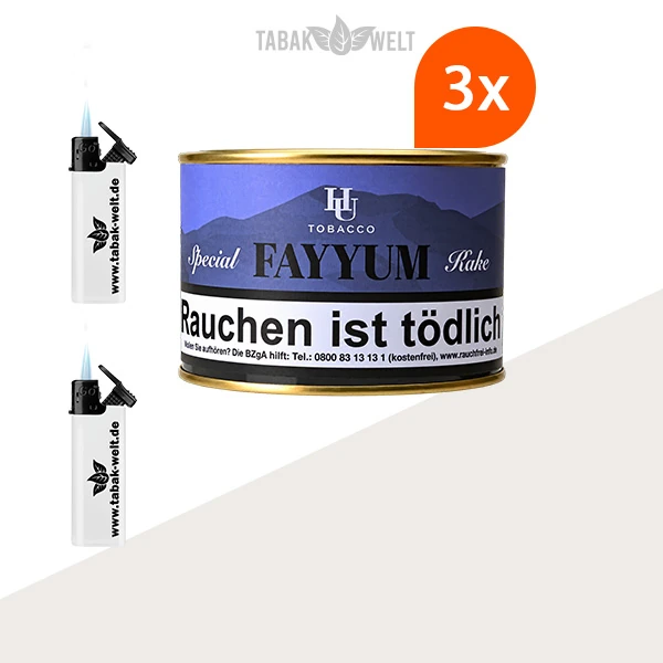 HU Tobacco Fayyum Special Kake Pfeifentabak, 3 Dosen mit Feuerzeugen