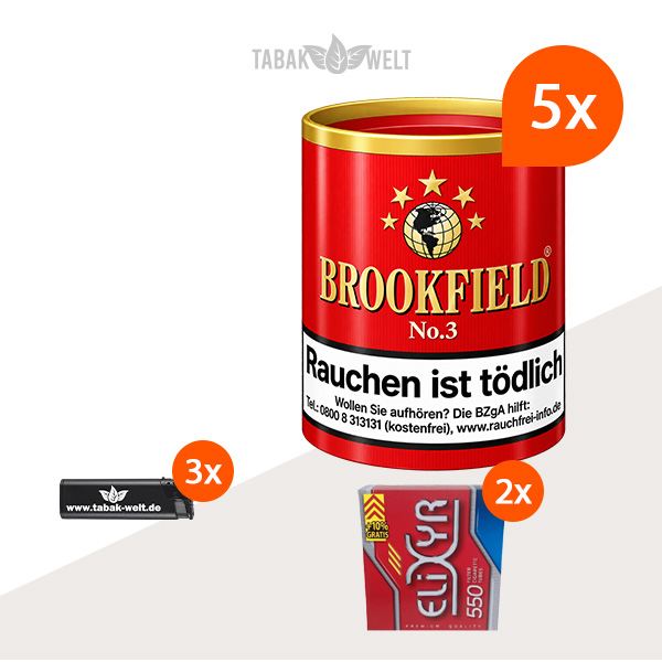Brookfield No. 3 Pfeifentabak 5er-Set mit 1.100 Filterhülsen