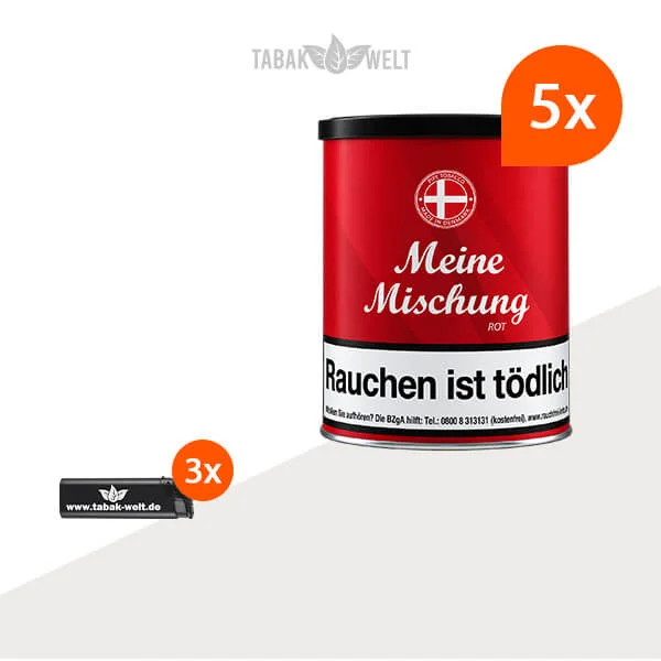 Meine Mischung Rot Pfeifentabak 5 x Dose mit Feuerzeugen