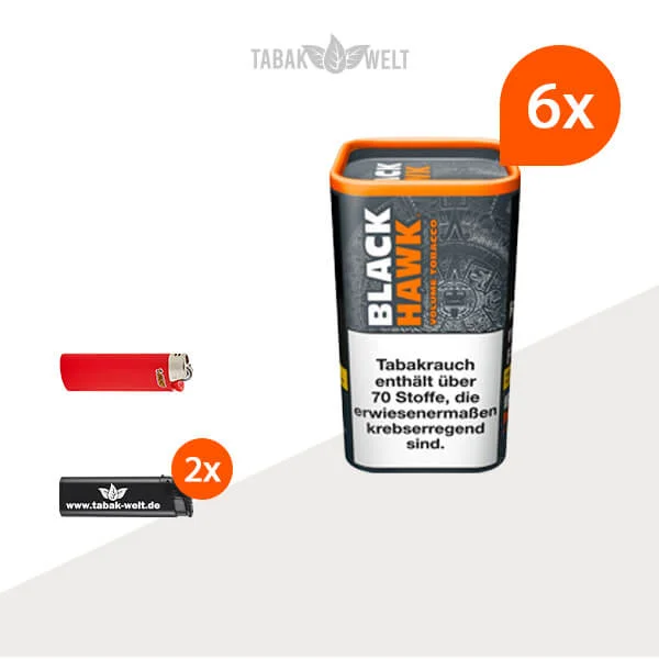 Black Hawk Volumentabak 6x Dose mit BIC Feuerzeug Black Hawk Volumentabak 6x Dose mit BIC Feuerzeug