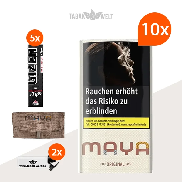 Maya Original Drehtabak 10x Pouch mit Tabaktasche und Blättchen