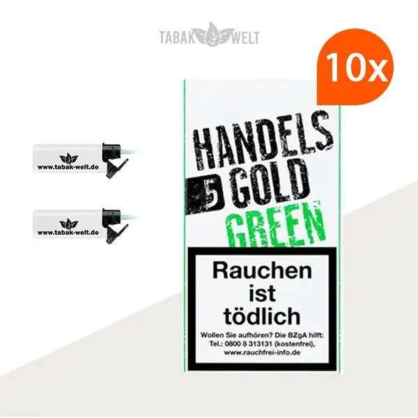 Handelsgold Green Zigarillos 10 x 5 Stück mit 2 Sturmfeuerzeugen