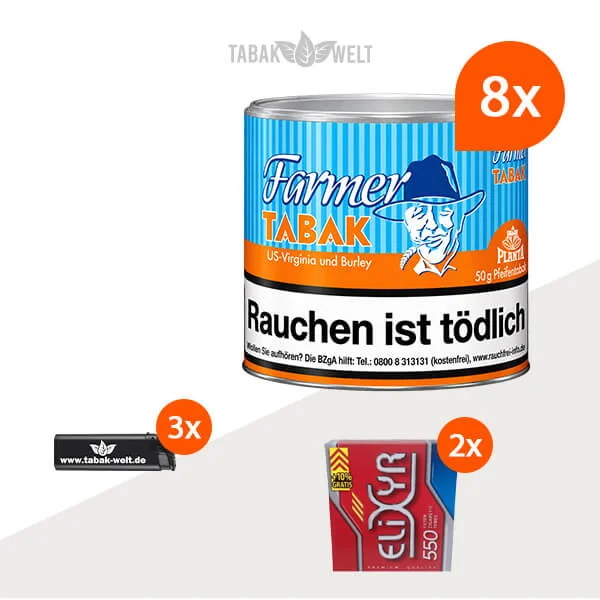 Farmer Orange Pfeifentabak Virginia und Burley, 8 Dosen mit 1100 Zigarettenhülsen