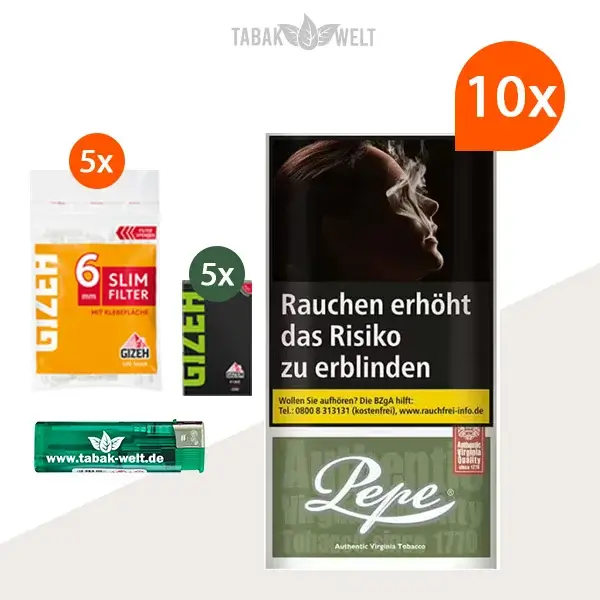 Pepe Rich Green Drehtabak 10x Pouch mit Gizeh Blättchen und Filter