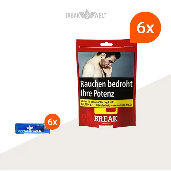 Break Original Volumentabak 6x Beutel mit Feuerzeugen