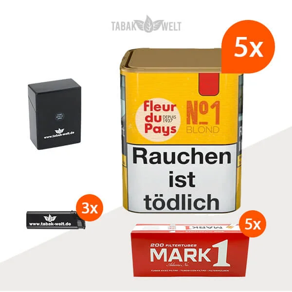 Fleur du Pays No. 1 Blond Drehtabak 5x Dose mit 1000 King Size Hülsen und Etui
