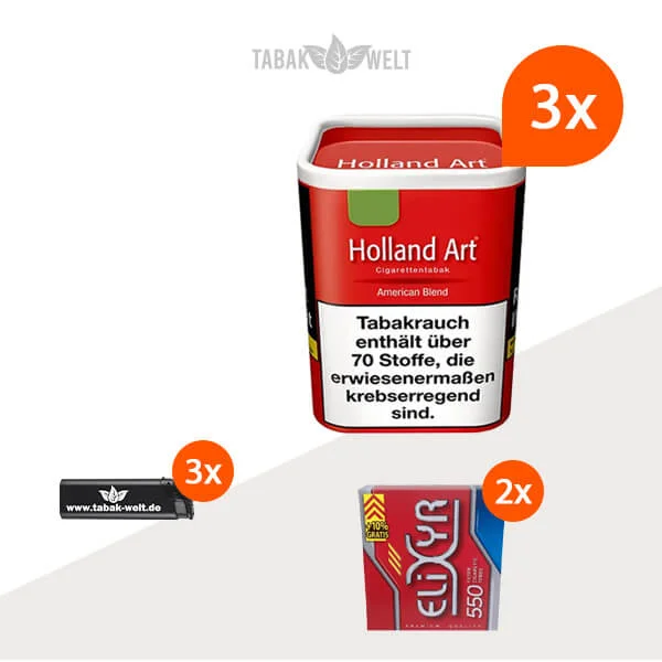 Holland Art American Blend Rot Feinschnitt Tabak 3x Dose mit 1100 Hülsen