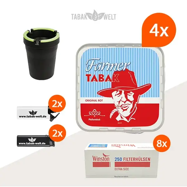 Farmer Original Rot Pfeifentabak 4x Eimer mit 2000 Extra Size Hülsen