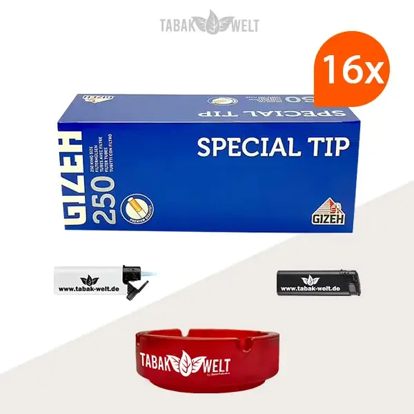 16x Gizeh Special Tips Filterhülsen Extra 250er (4000 Stück) mit Aschenbecher