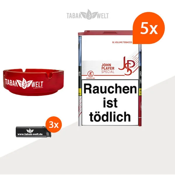 JPS XL Red Volumentabak 5x Dose mit Glas Aschenbecher