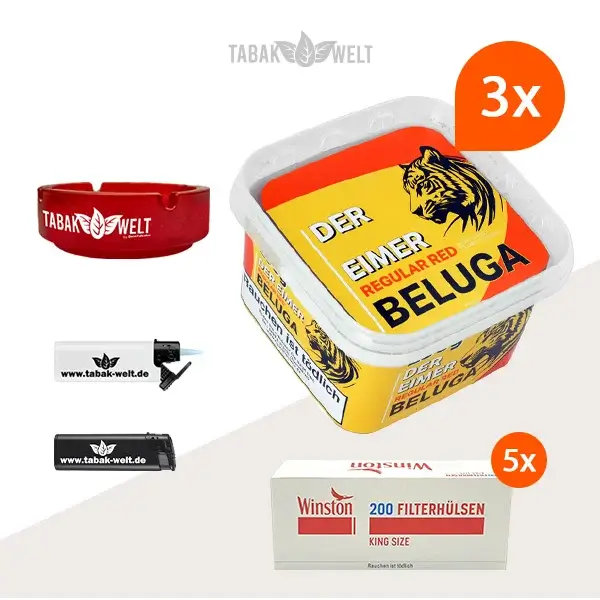 Beluga Red Pfeifentabak Regular 3x Eimer mit 1000 Filterhülsen
