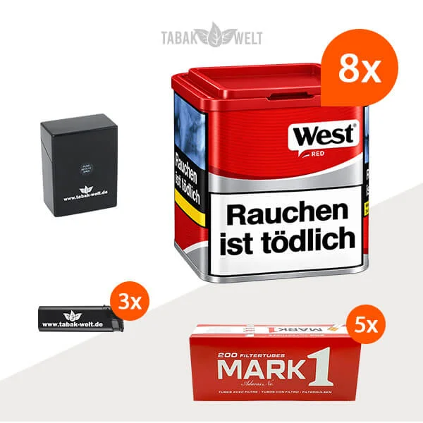 West Red Volumentabak 8 x Dose mit 1000 Filterhülsen und Etui