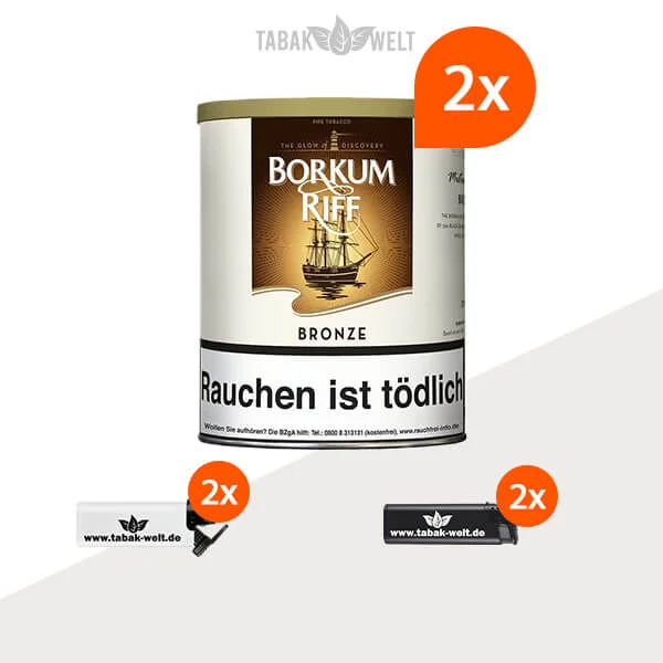 borkum-riff-bronze-pfeifentabak-2x-dose-mit-feuerzeuge