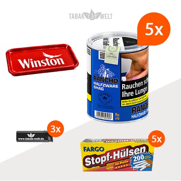 Rancho Halfzware 5er-Pack mit fünf Dosen, 1.000 King Size Hülsen und Stopftablett