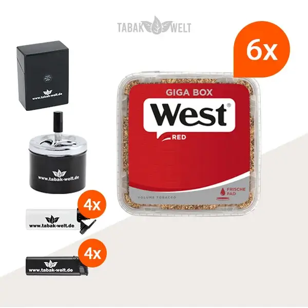 west-red-volumentabak-6x-giga-box-mit-feuerzeugen-und-aschenbecher