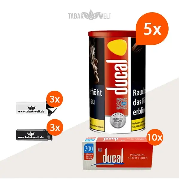 ducal-red-feinschnitt-tabak-5x-dose-mit-2000-filterhuelsen