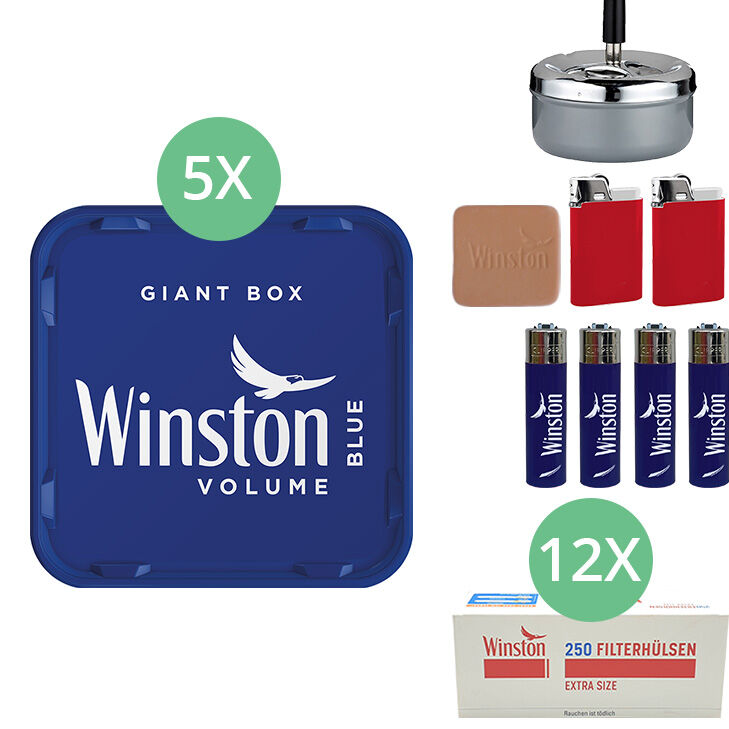 Winston Giant Box Blue 5 x 195g mit 3000 Extra Size Hülsen