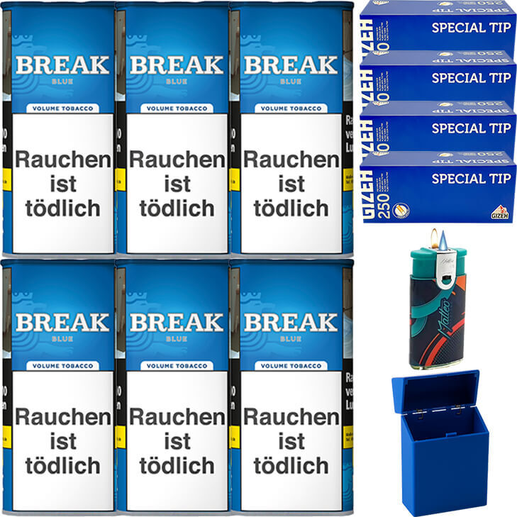 Break Volumentabak Blue / Blau 6 x Dose mit 1000 Gizeh Hülsen