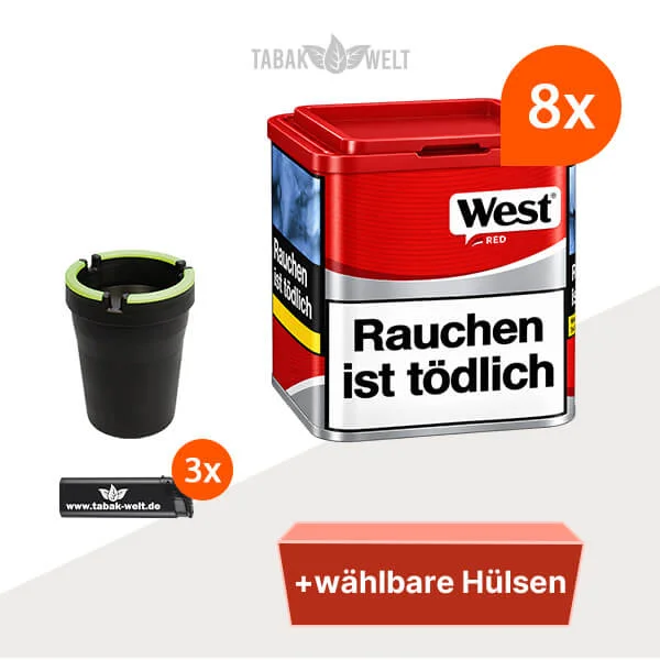 West Red Volumentabak 8 x Dose mit wählbaren Hülsen