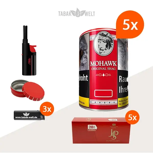 mohawk-original-shag-feinschnitt-tabak-5x-dose-mit-1000-king-size-huelsen-und-feuerzeugen