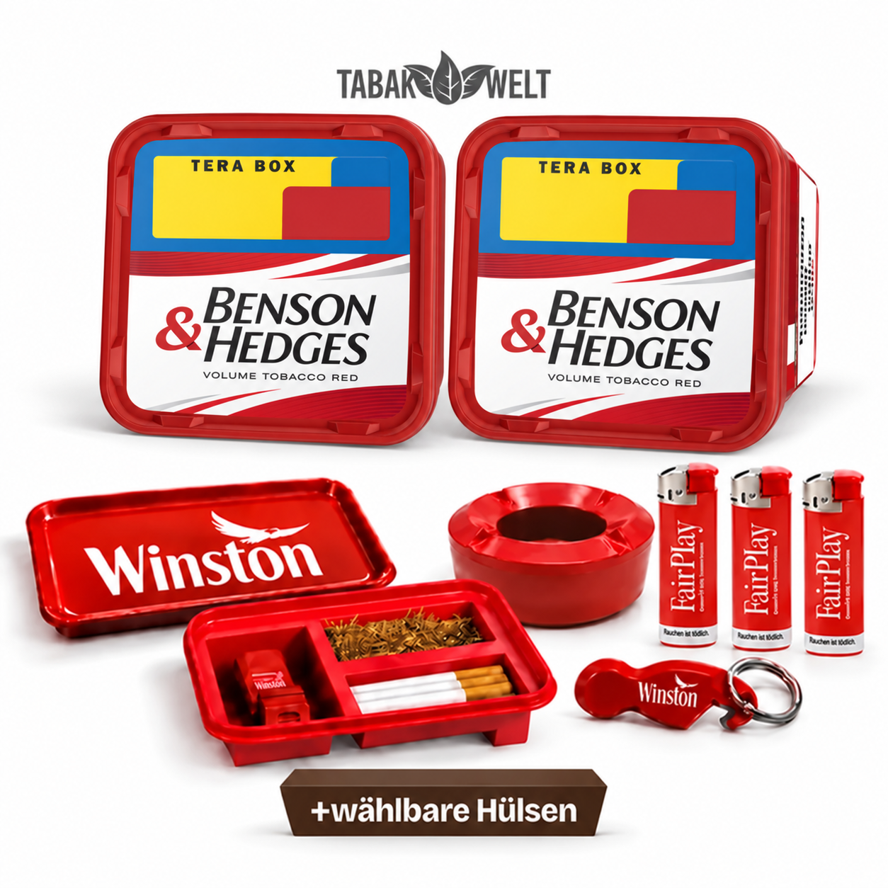 Benson § Hedges Red Volumentabak 2x Tera Box mit wählbaren Hülsen und Aktionzubehör