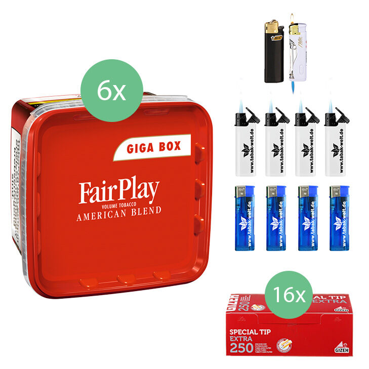 Fair Play Volumentabak Giga Box 6 x 315g mit 4000 Extra Filterhülsen 