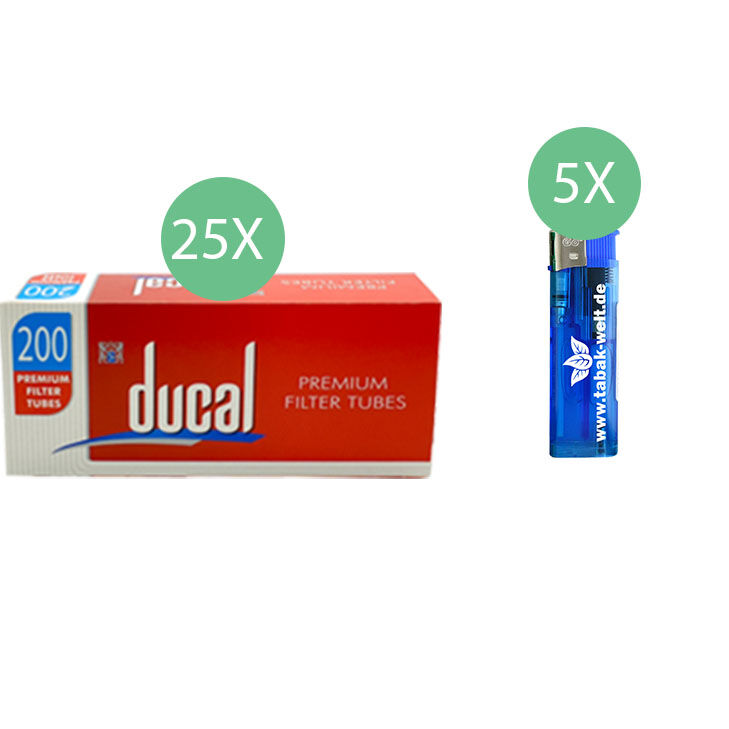Ducal Premium Filterhülsen 25 x 200 mit Feuerzeugen