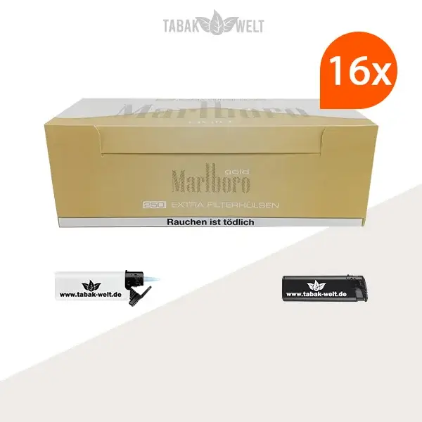 16x-marlboro-gold-extra-filterhuelsen-250er-4000-stueck-mit-feuerzeugen