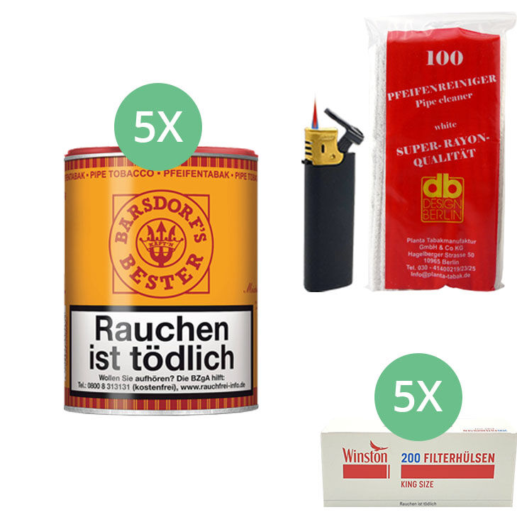 Barsdorf´s Bester Aromatic Mixture 5 x 160g Pfeifentabak mit 1000 King Size Hülsen