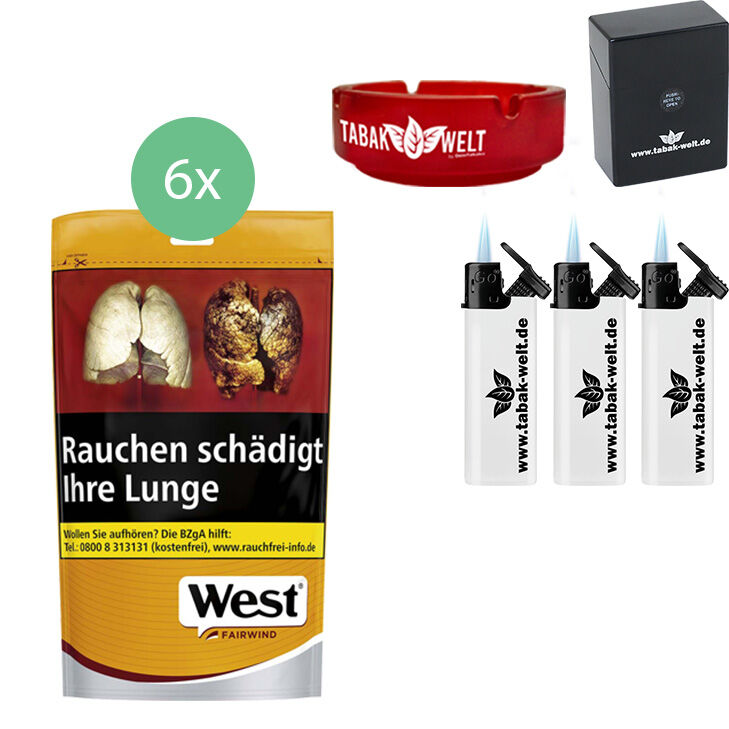 West Yellow Tabak 6 x Beutel mit Aschenbecher