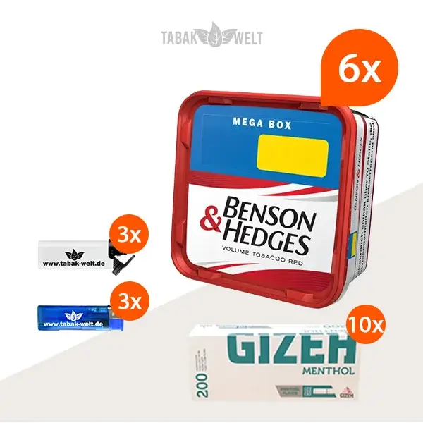 Benson und Hedges Red Volumentabak 6x Mega Box mit 2000 Menthol Hülsen