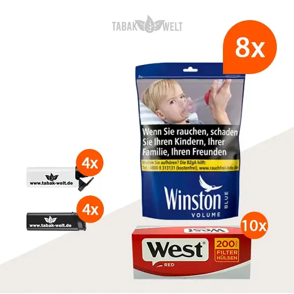 winston-blue-volumentabak-8x-beutel-mit-2000-huelsen-und-feuerzeugen