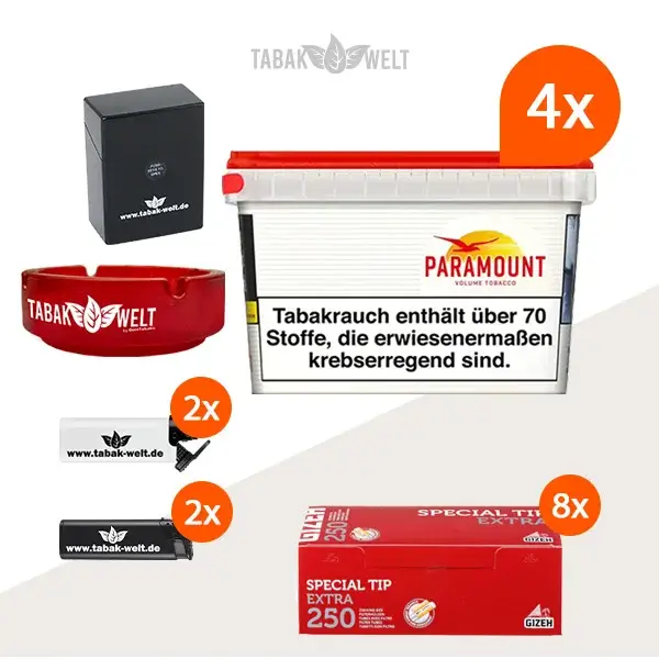 paramount-volumentabak-4x-mega-box-mit-2000-special-tip-extra-huelsen-und-feuerzeugen