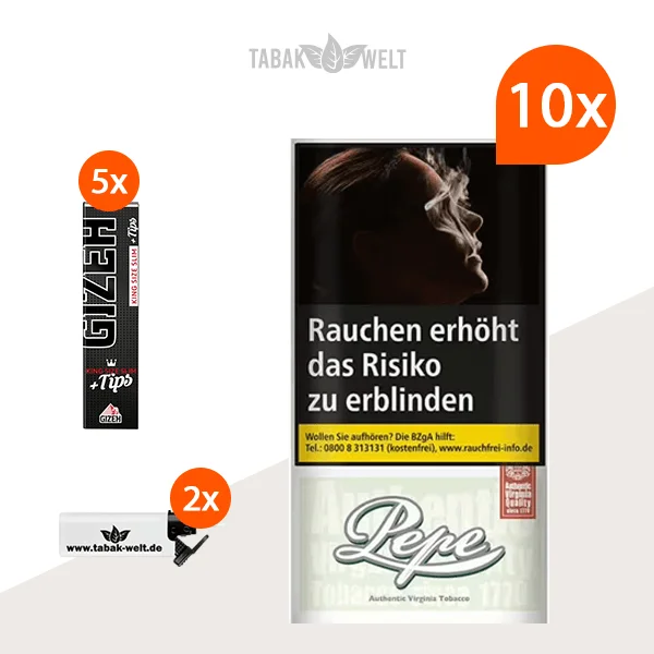 Pepe Fine Green Drehtabak 10x Pouch mit Blatt + Tips