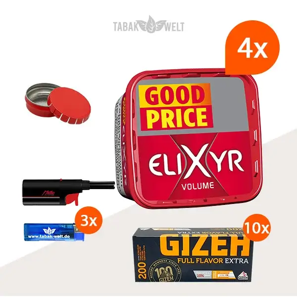 Elixyr Volumentabak Red 4 x Eimer mit 2000 Gizeh Full Flavor Extra Hülsen