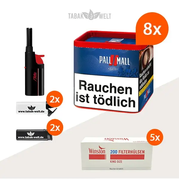 pall-mall-red-volumentabak-8x-dose-mit-1000-filterhuelsen-und-stabfeuerzeugen