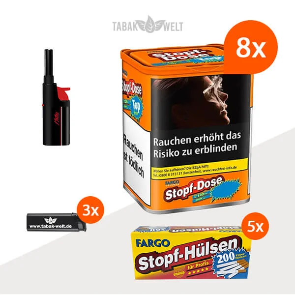 fargo-volumentabak-8x-stopf-dose-klein-mit-1000-king-size-huelsen-und-stabfeuerzeug