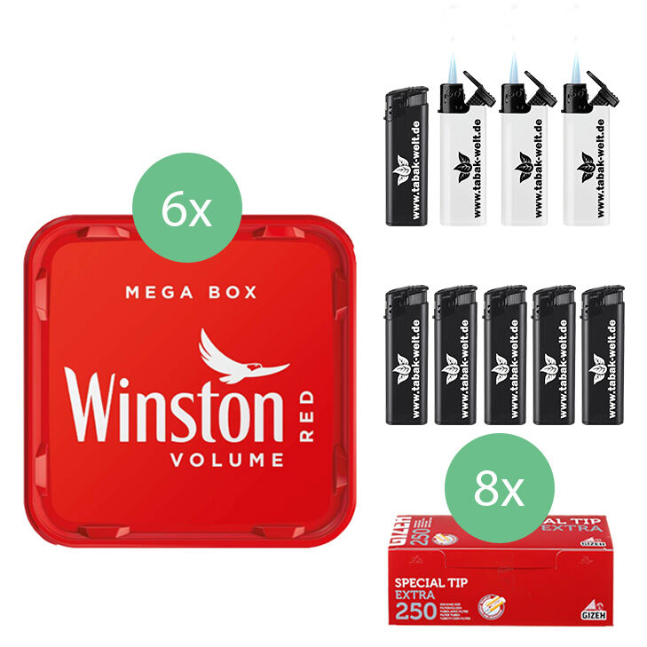 Winston Mega Box 6 x 135g mit 2000 Special Tip Extra Size Hülsen 