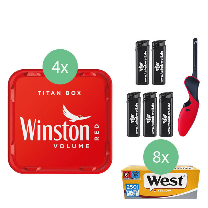 Winston Tabak 4 x Titan Box mit 2000 Yellow Special Size Hülsen