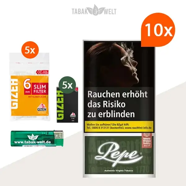 Pepe Dark Green Drehtabak 10x Pouch mit Gizeh Blättchen und Filter