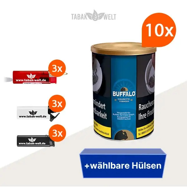 Buffalo Blau Feinschnitttabak 10x Dose mit wählbaren Hülsen