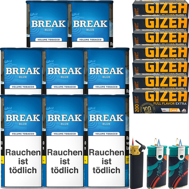 Break Blue / Blau 8 x 100g mit 1400 Gizeh Extra Hülsen
