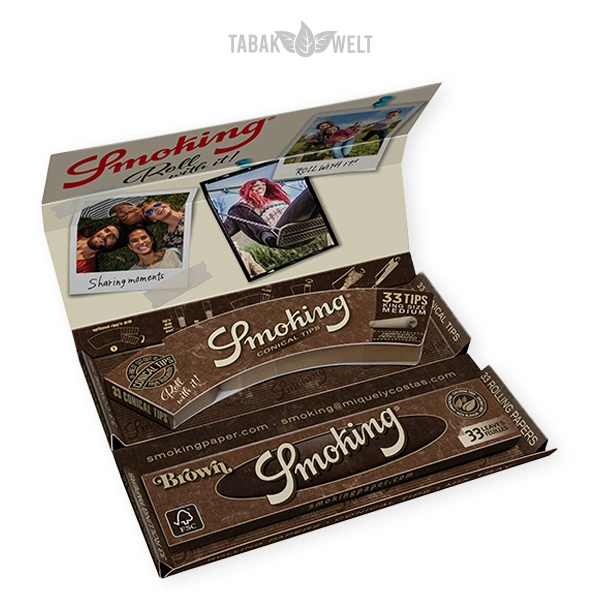 Smoking Blättchen Brown Luxury Rolling Kit King Size 33 Blatt Tips