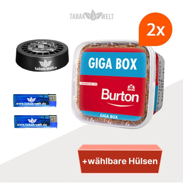 Burton Volumentabak Red 2 x Giga Box mit wählbaren Hülsen und Aschenbecher Burton Volumentabak Red 2 x Giga Box mit wählbaren Hülsen und Aschenbecher