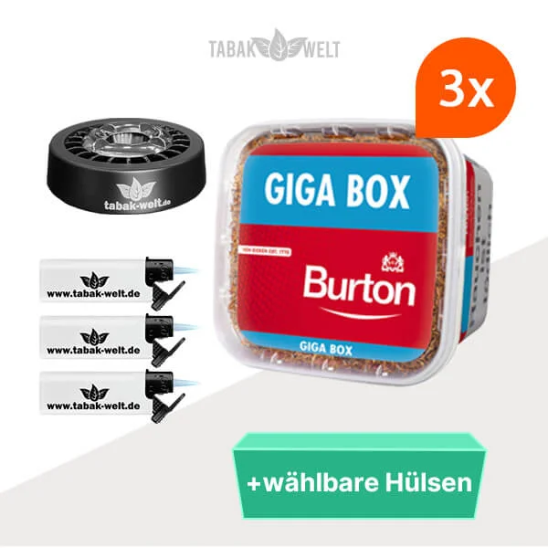 Burton Volumentabak Red 3 x Giga Box mit wählbaren Filterhülsen und Aschenbecher Burton Volumentabak Red 3 x Giga Box mit wählbaren Filterhülsen und Aschenbecher