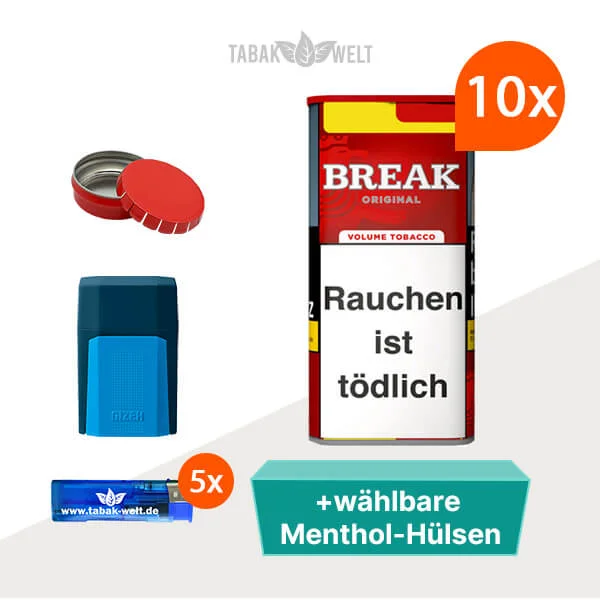 Break Volumentabak Original XXL 10 x Dose mit wählbaren Menthol-Hülsen