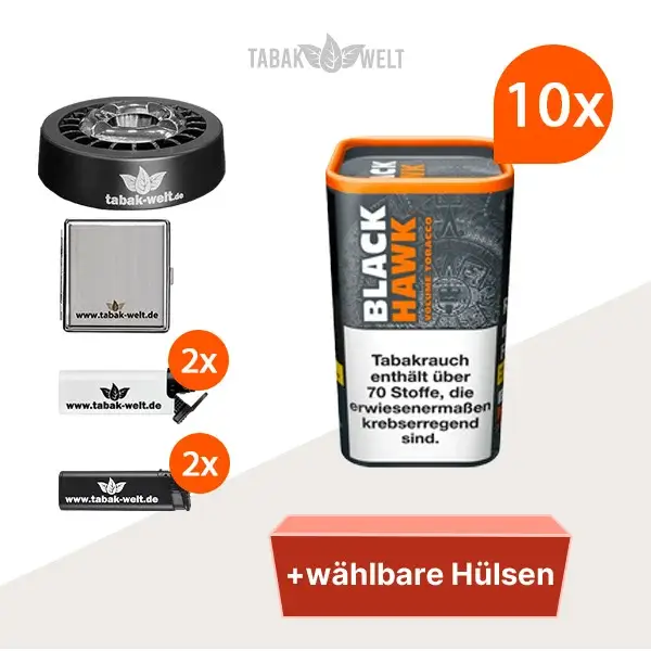 Black Hawk Volumentabak 10x Dose mit wählbaren Hülsen und Roulette Aschenbecher Black Hawk Volumentabak 10x Dose mit wählbaren Hülsen und Roulette Aschenbecher